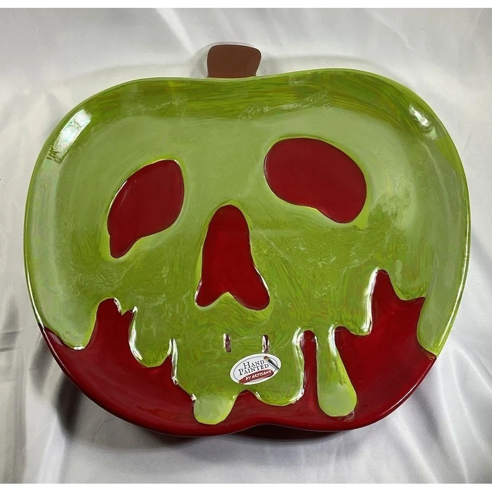 Disney Poison Apple Serving Platter Hand Painted Iridescent Halloween Decor Red